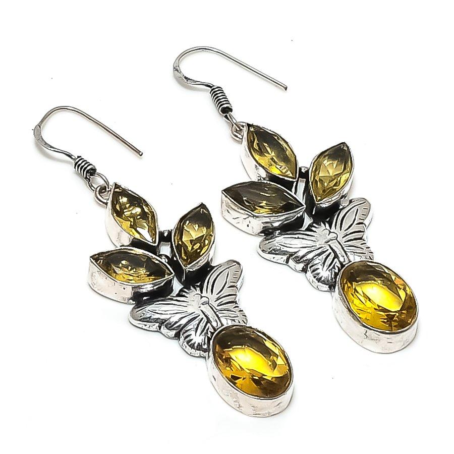 

Натуральный Цитрин Драгоценный Камень Ручной Работы Ювелирное Изделие из Стерлингового Серебра 925 Серьга 2.52 h8Q59