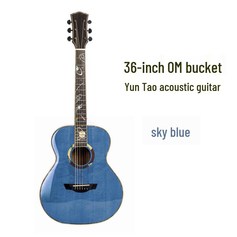 36" Cloud Peach Solid Wood Folk Guitar for Kids, Beginner Travel Guitar