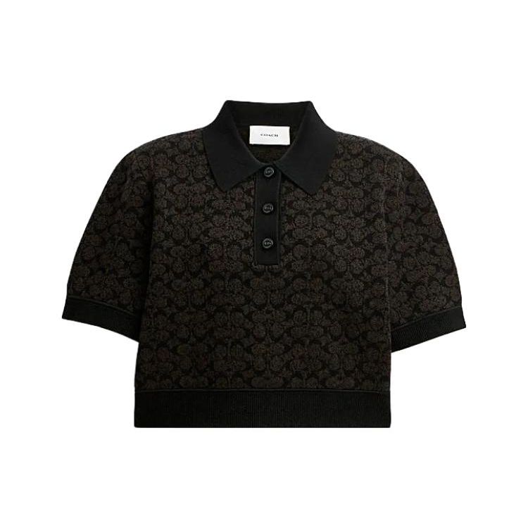 Coach Printed Casual Short Sleeve Polo Shirt Women tops Brown CN425-BRN