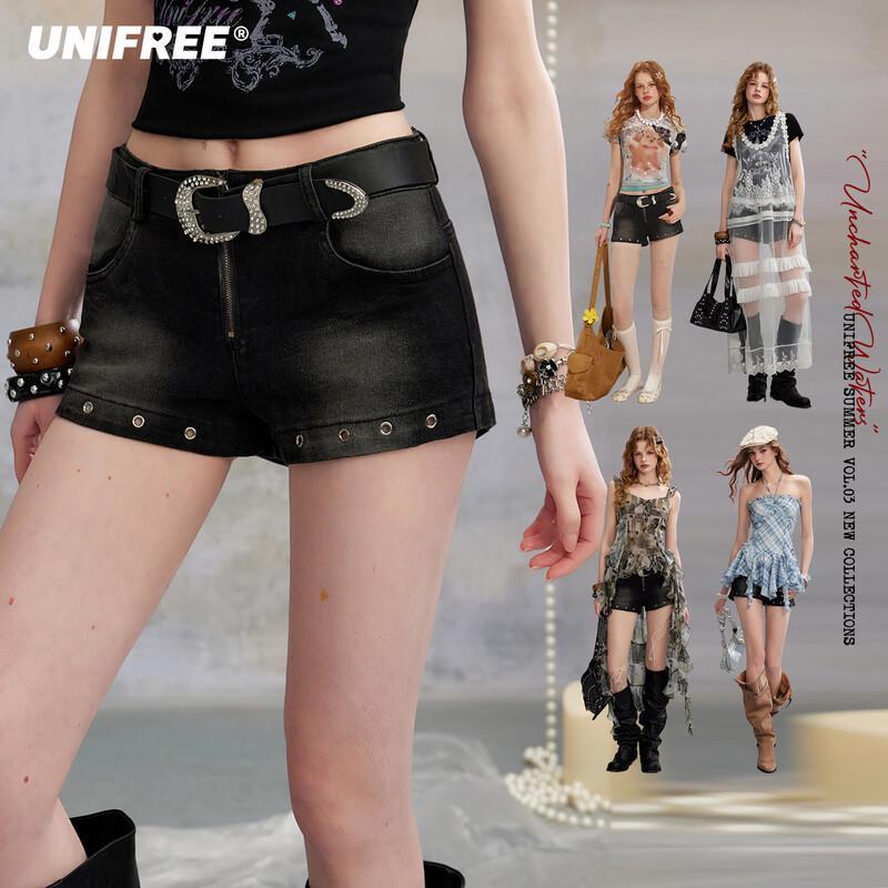 UNIFREE Retro Washed Denim Shorts with Belt M