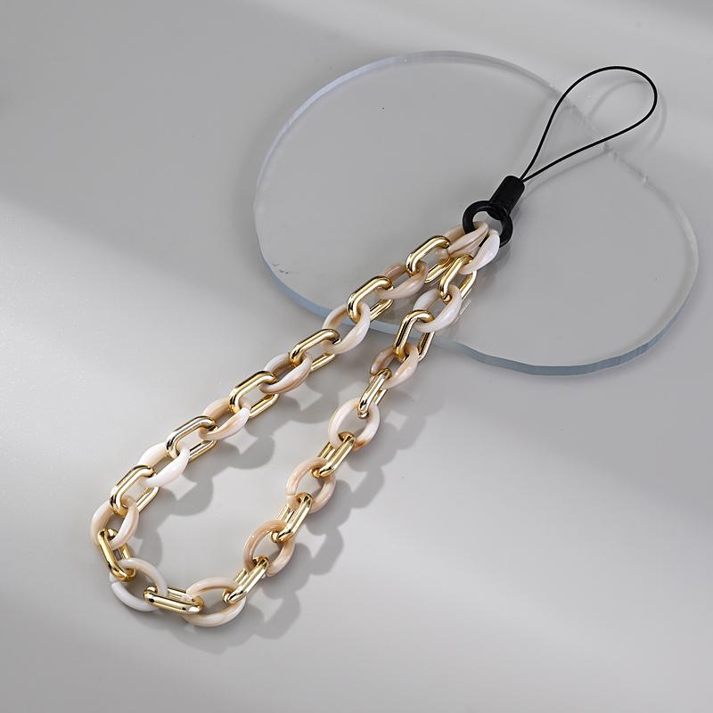 Classic Coloful Cellphone Hanging Cord Simple Metal Acrylic Beaded Mobile Phone Chain For Anti-Loss Telephone Lanyard Tether