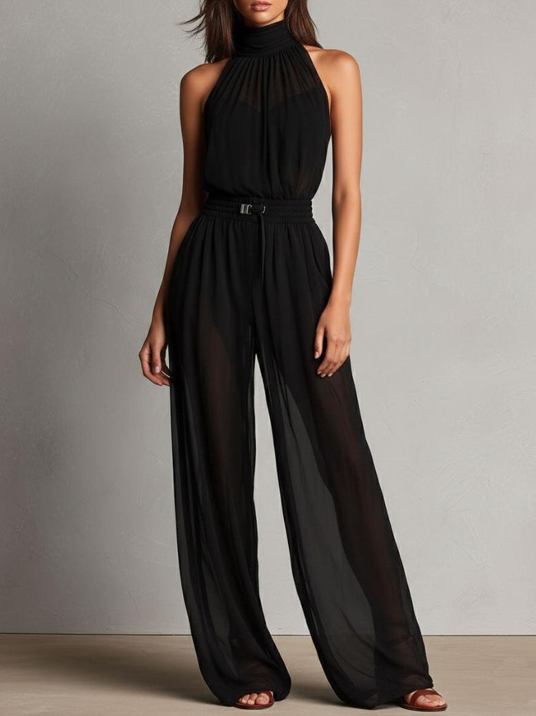 Hot-selling new European and American sexy neck halter fashionable and elegant women s spring and summer jumpsuit S