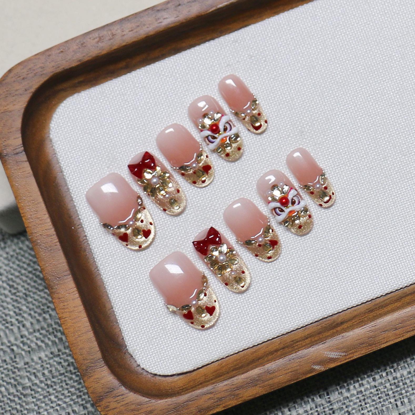 Xin Yue Waking Lion: Handmade New Year Style Wearable Nail Art Stickers for Skin-Whitening Effect.