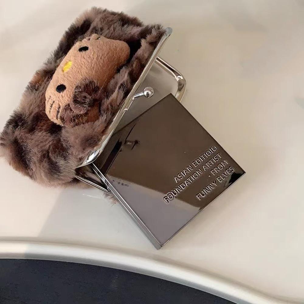 Cute Fresh and Sweet Kitty Leopard Print Coin Purse Plush Carry Bluetooth Headphone Bag KT Cat Makeup Bag Storage Bag