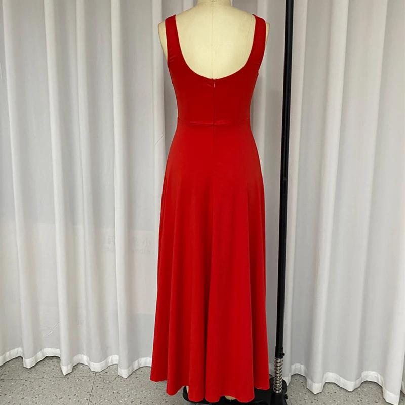 Dámské maxi šaty Módní Letní Bez rukávů Ramínka Kulatý výstřih Odhalená záda Stahovaný pas Jednobarevné Dlouhé šaty Streetwear