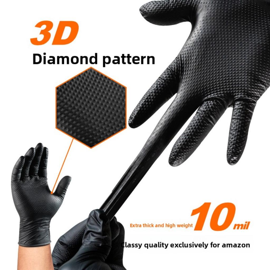 Épaisseur Extra 100-1 Pièces, Résistants et 8 Mil Gants Jetables en Nitrile Motif Diamant Orange - Texture Diamantée Surélevée, Sans Poudre et Sans Latex