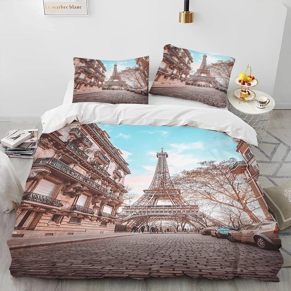 France Paris Eiffel Tower Romantic Comforter Bedding CollectionDuvet Cover Bed Collection Quilt Cover PillowcaseKing Queen Size Bedding Collection