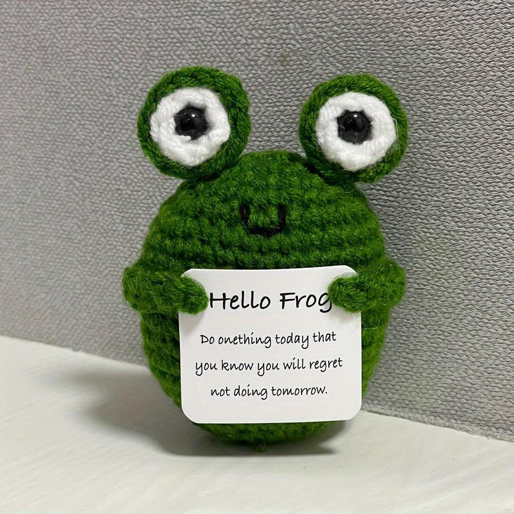 Funny Crochet Positive Energy Frog Shark Doll With Card Home Room Decoration Handmade Knitted Ornament Christmas Gifts
