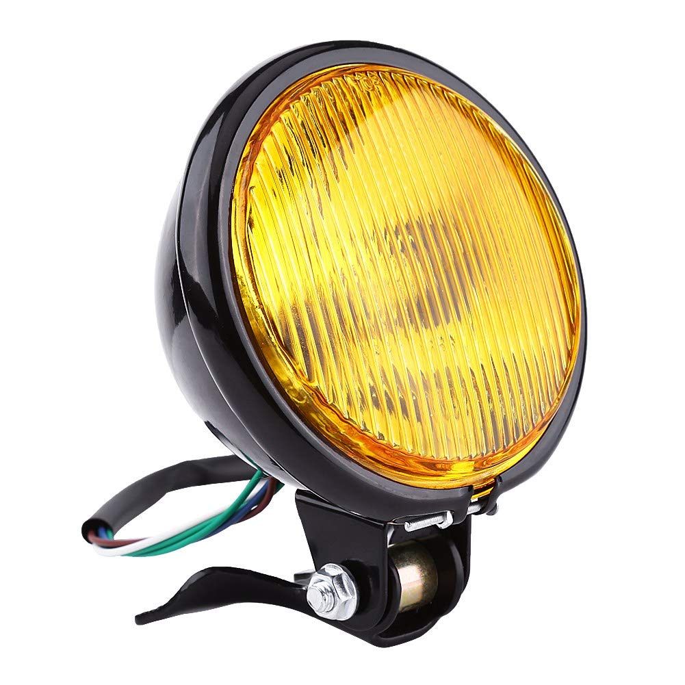 5" LED Motorcycle Headlight Universal Round Headlight Bulb for Kawasaki Honda Suzuki Chopper (Yellow)