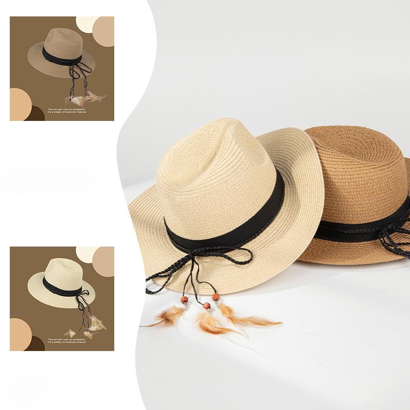 Summer Outdoor Sun Hat Western Denim Straw Hat Seaside Vacation Beach Hat Sun Protection Panama Hat