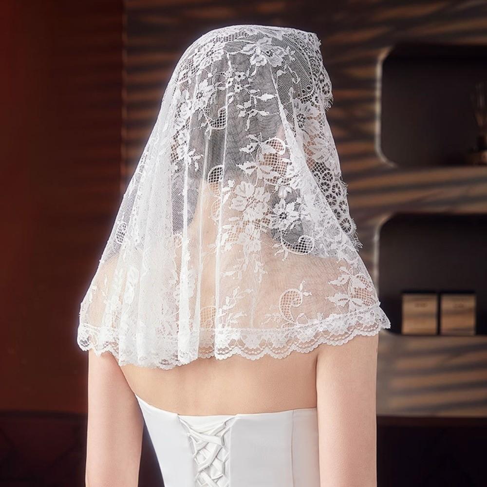 Flower Wedding Lace Shawl Hollow Bride Head Gauze Temperament Veil Prayer Shawl  Church