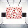 2D Flat Red Gingham Strawberry Birthday Backdrop Photography Background