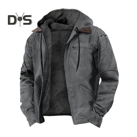 

Чоловіче пальто-світшот з капюшоном, довгим рукавом, кількома кишенями, планкою на блискавці, потовщеною плюшевою підкладкою, куртка XL