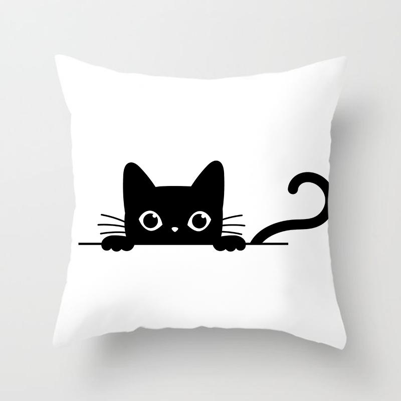 Skull Cat Black Home Decor Cushion Cover Naughty Sofa Car Decoration 45x45cm Pillowcase Square Polyester