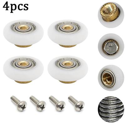 4er Set Duschraumrolle 20mm/23mm/25mm/27cm Messing Einzelne Türrollen Badezimmer Schiebeglastürräder Nylon Kupferrolle
