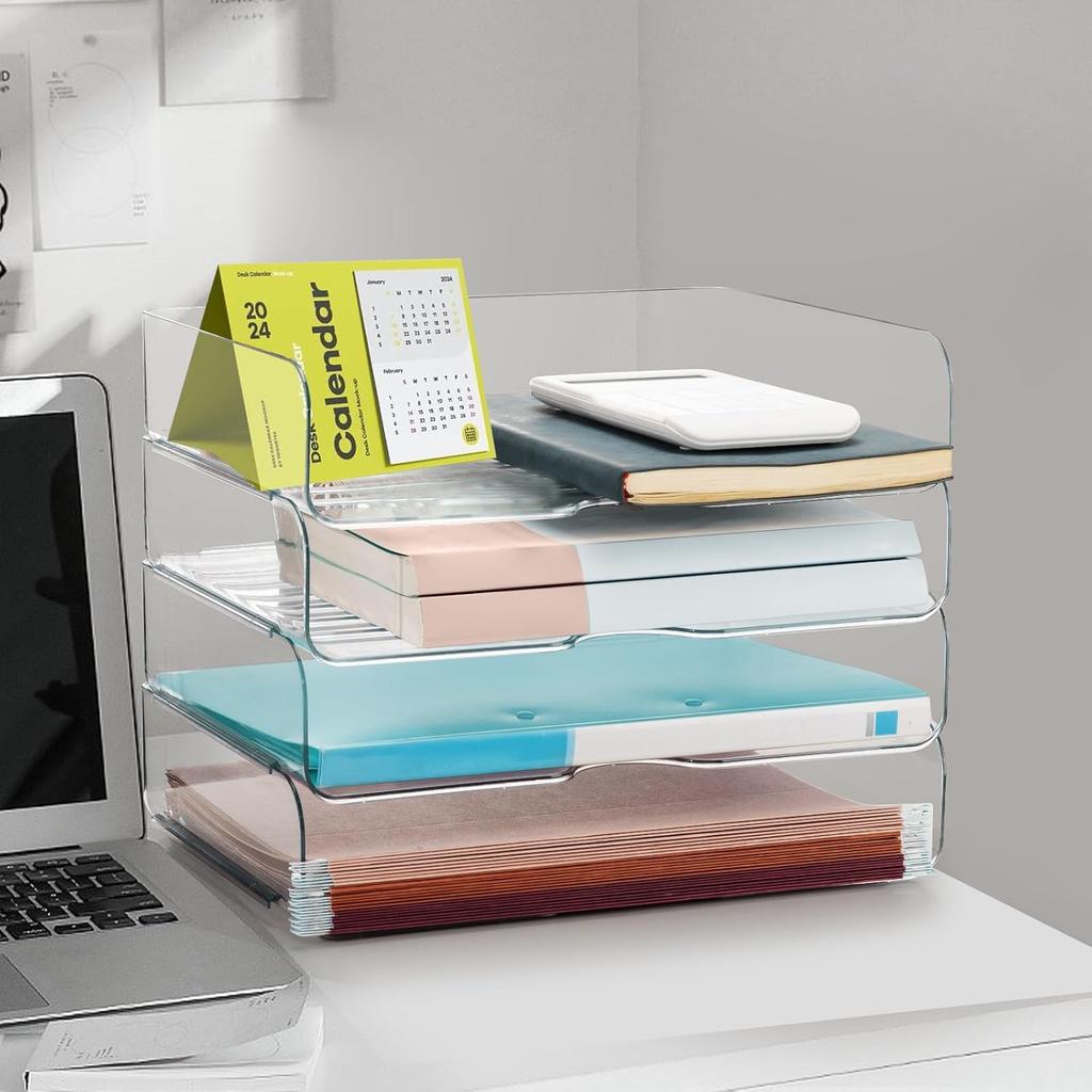 Desk Organizer and Storage,4-Tier Paper Letter Tray Organizers,Stackable Clear Desktop Organizer for Documents,Office Supplies