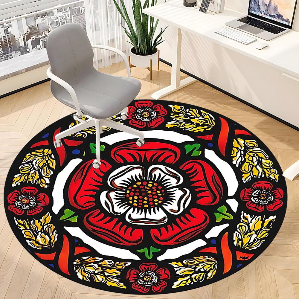 1pc Tudor Rose Carpet, Round Non Slip Durable Large Size Office Carpet, Suitable for Office