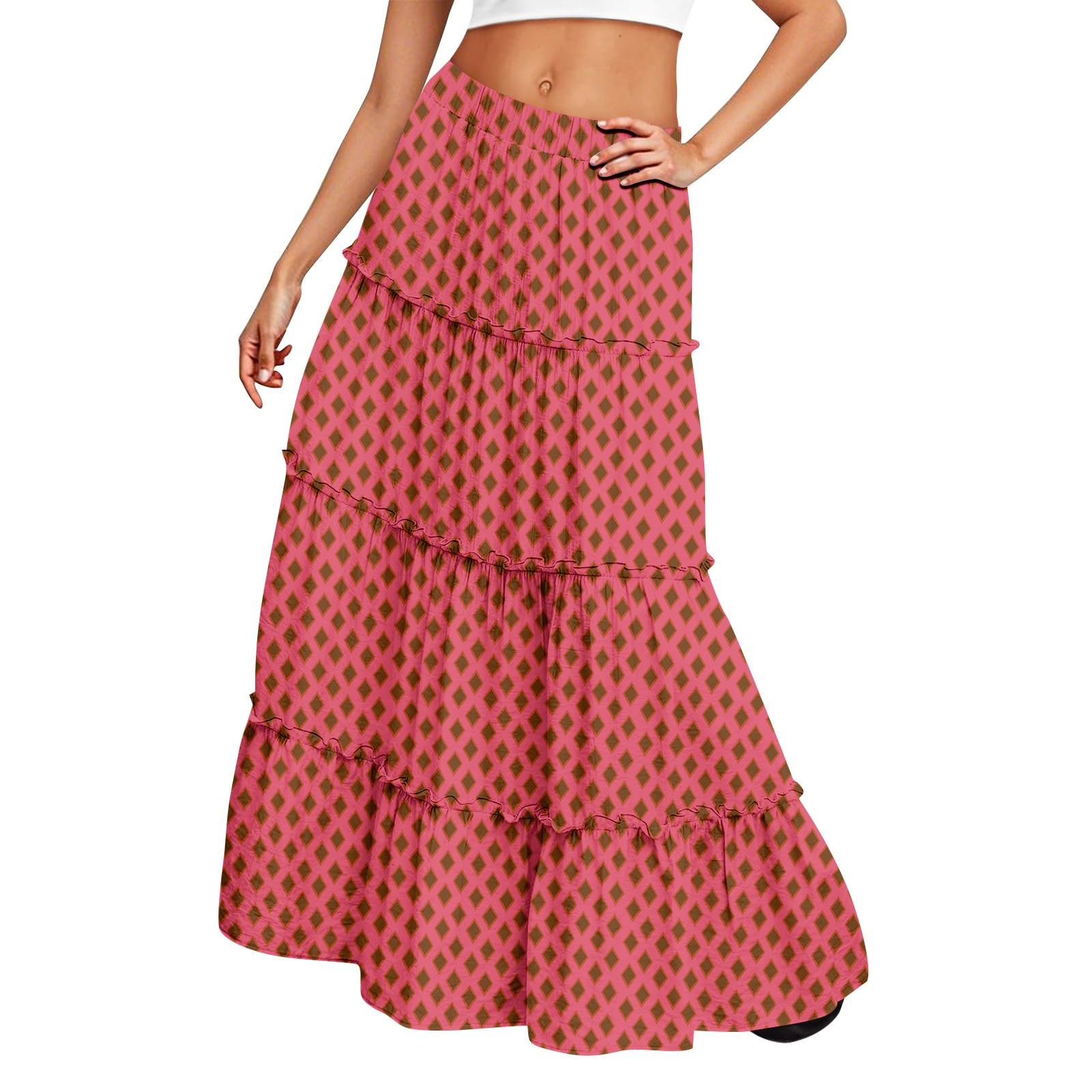 

Жіноча довга спідниця з принтом, еластичною талією та вільним подолом M червоний