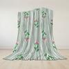 Mint Stripe Pink Bloom Flannel Blanket Warm Soft Halloween Christmas Couch Warm Cozy Decorative Decor Gift for All Season