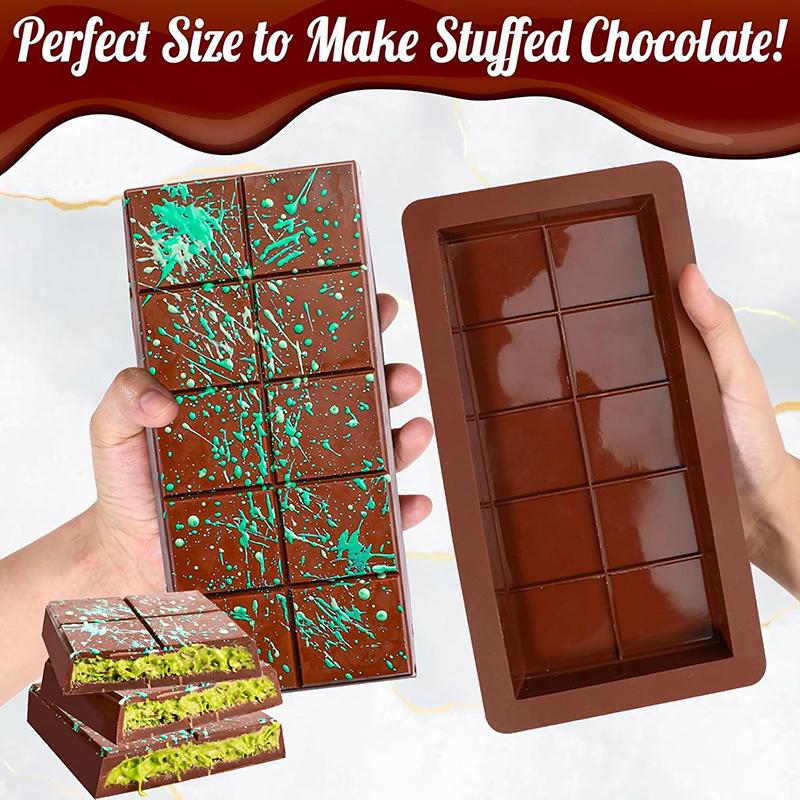 10 Cavities Chocolate Bar Mold Durable Rectangle Chocolate Bar Mold For Stuffed Bar Silicone Chocolate Mold Kitchen Accessories