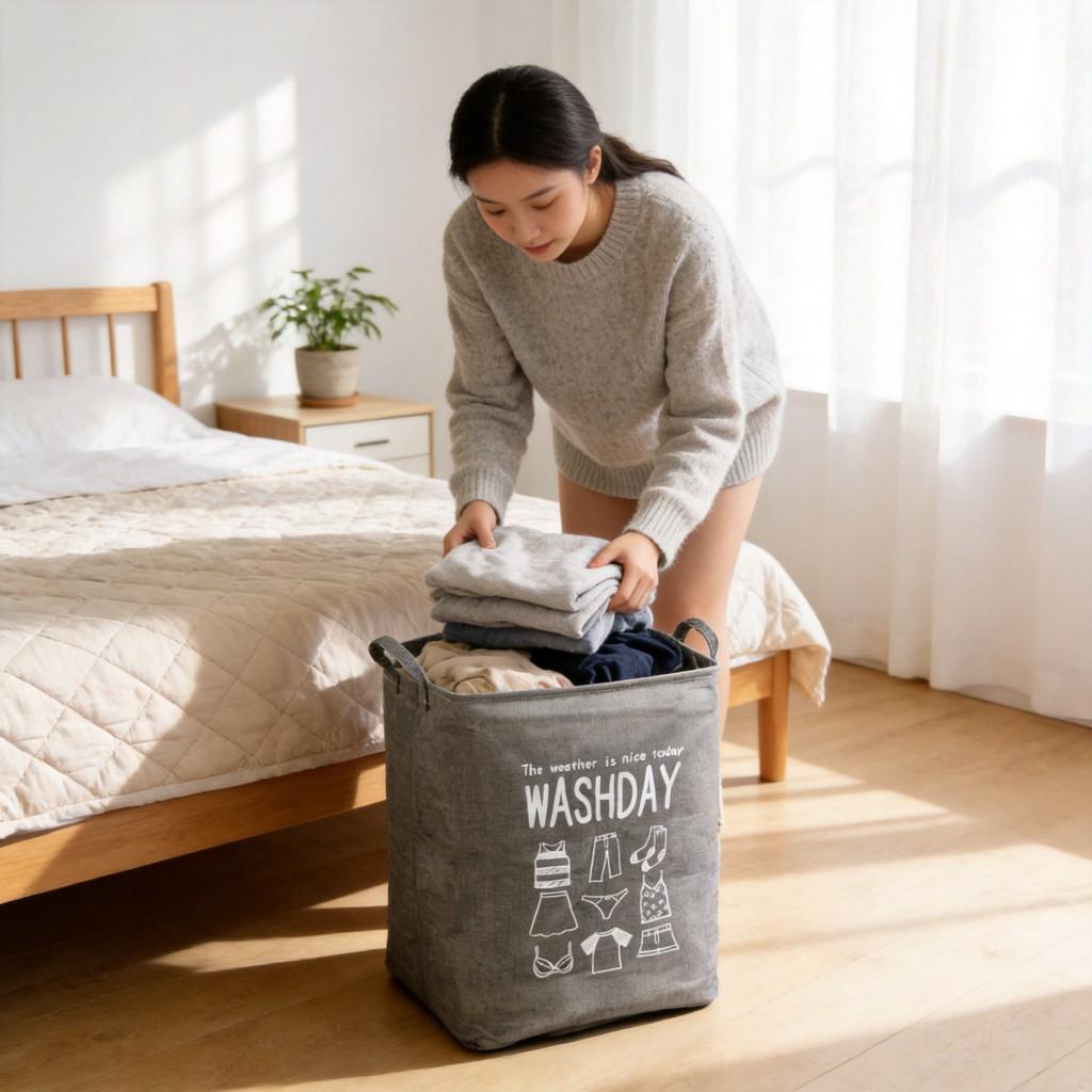 Modern Simple Laundry Basket With Foldable Design For Bedroom And Hotel Use