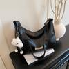 Simple Solid Color Letter Decoration Women Casual Shoulder Bag With Pendant For Daily Use