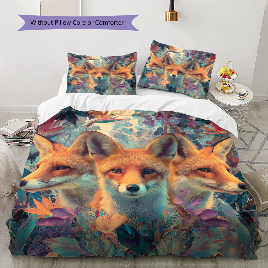 Fuchs-Muster Bettwäsche Heimdekoration Geburtstagsgeschenk (1 Bettbezug + 2 Kissenbezüge, ohne Füllung)