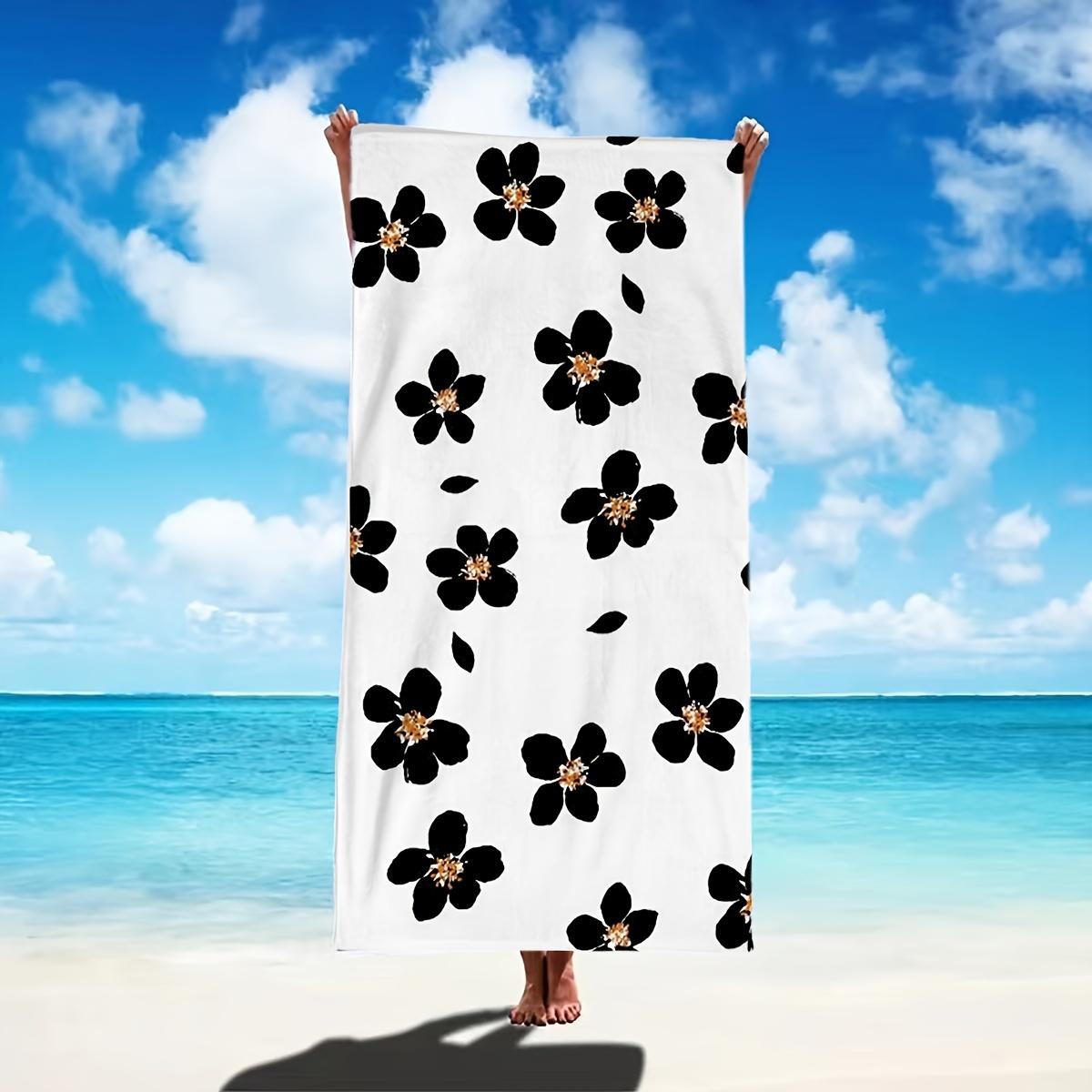 

Black Flower Beach Towel Single Sided 2DPrint Quick Dry Microfiber Towel for Women for Beach Pool Bath Minimalist Aesthetic Vibe W30*H60(CM)