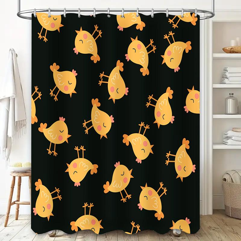Chicken Print Shower Curtain Waterproof Fabric with Hook Bathroom Decor for Girls and Kids Room Various Colors Available (Yellow