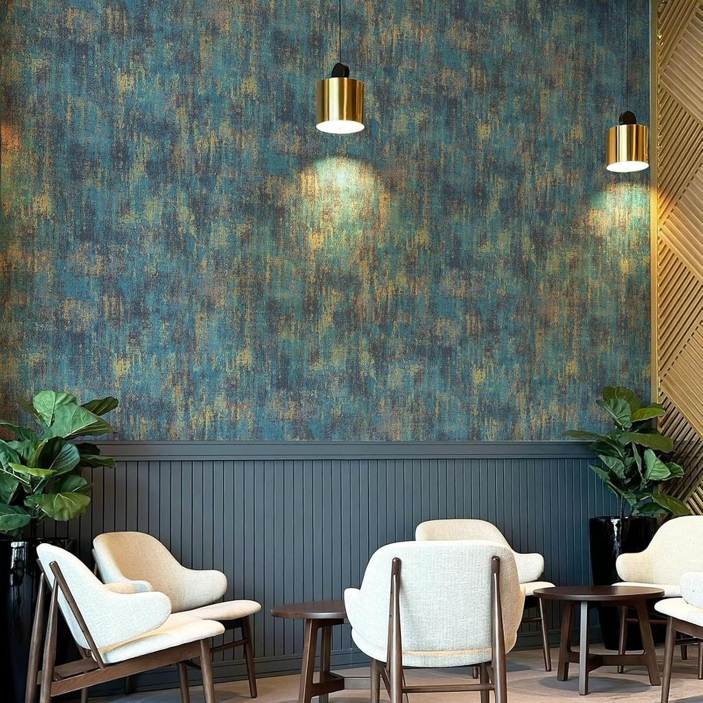 Vintage Blue Gold Metallic Peel and Stick Wallpaper Industrial Metallic Concrete Self Adhesive Wallpaper Removable Contact Paper