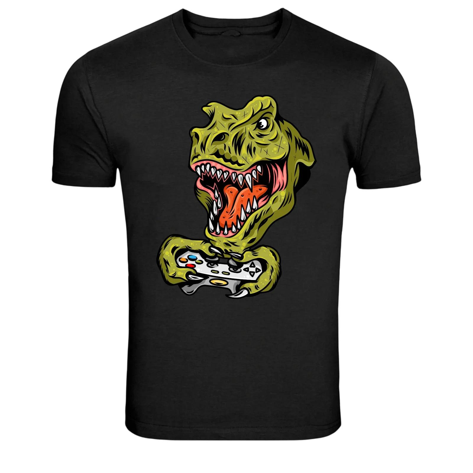 Dinosaur Gamer Controller Funny Gaming Graphic T-Shirt S