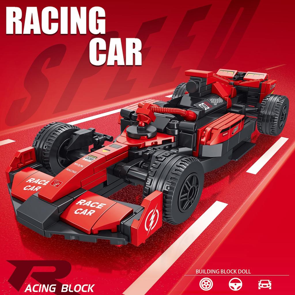 Non-Toxic 335Pcs Red Racing Car Building Blocks Toys Model Race Car Assemble Puzzle Bricks Toy Sets For Kid Desktop Ornament Gifts