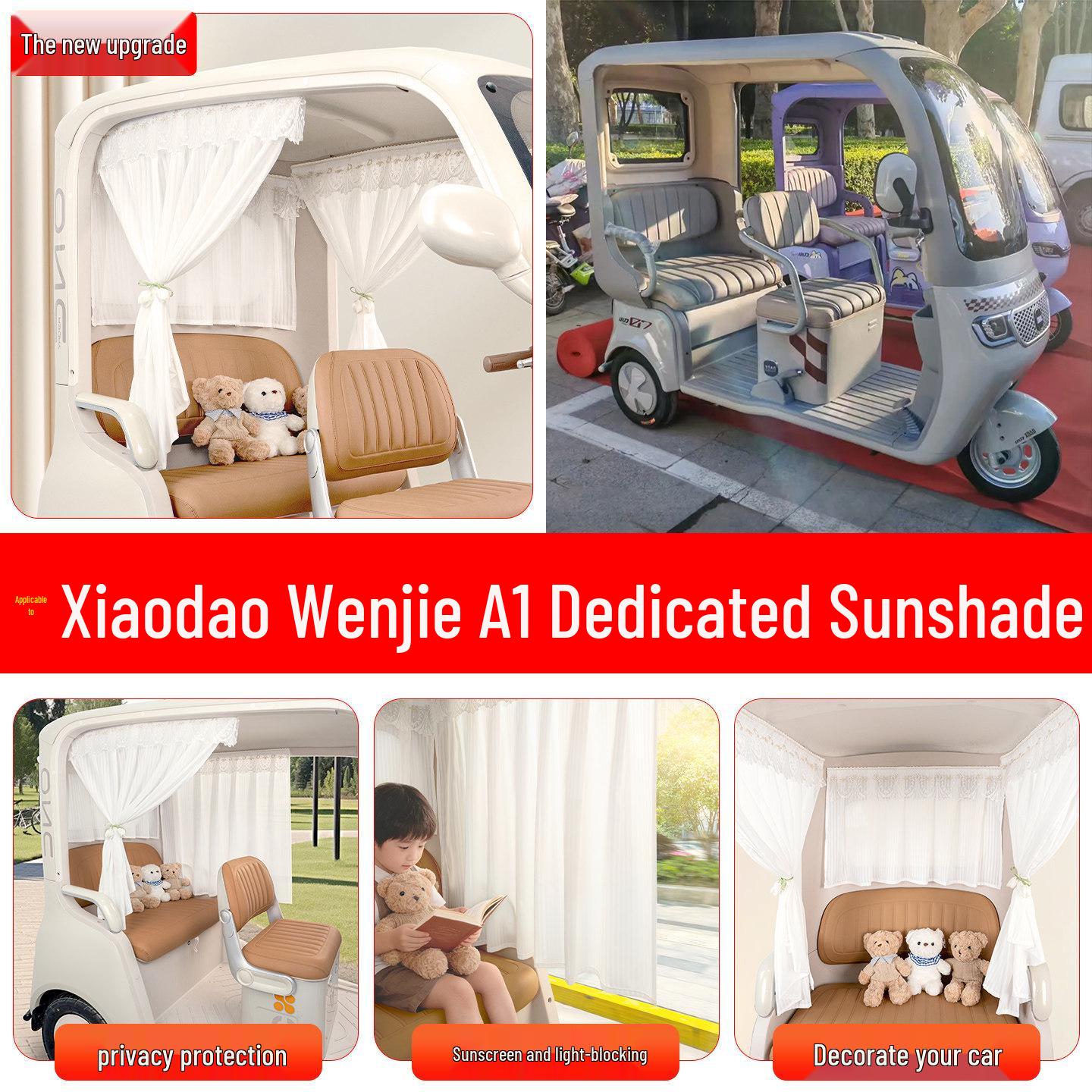 Sun Protection Curtains for Xiaodao Wenjie A1 Electric Tricycle - Light Blocking & Decorative Accessory Soft Light Blinds Rear Short Curtain 70cmx50cm