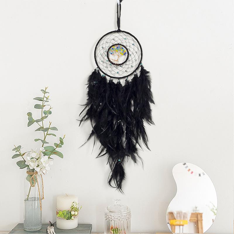 Life Tree Wind Chime Stone Hanging Ornament Fresh Girl Heart Forest Feather Pendant Bedroom Windowsill Creative Decoration