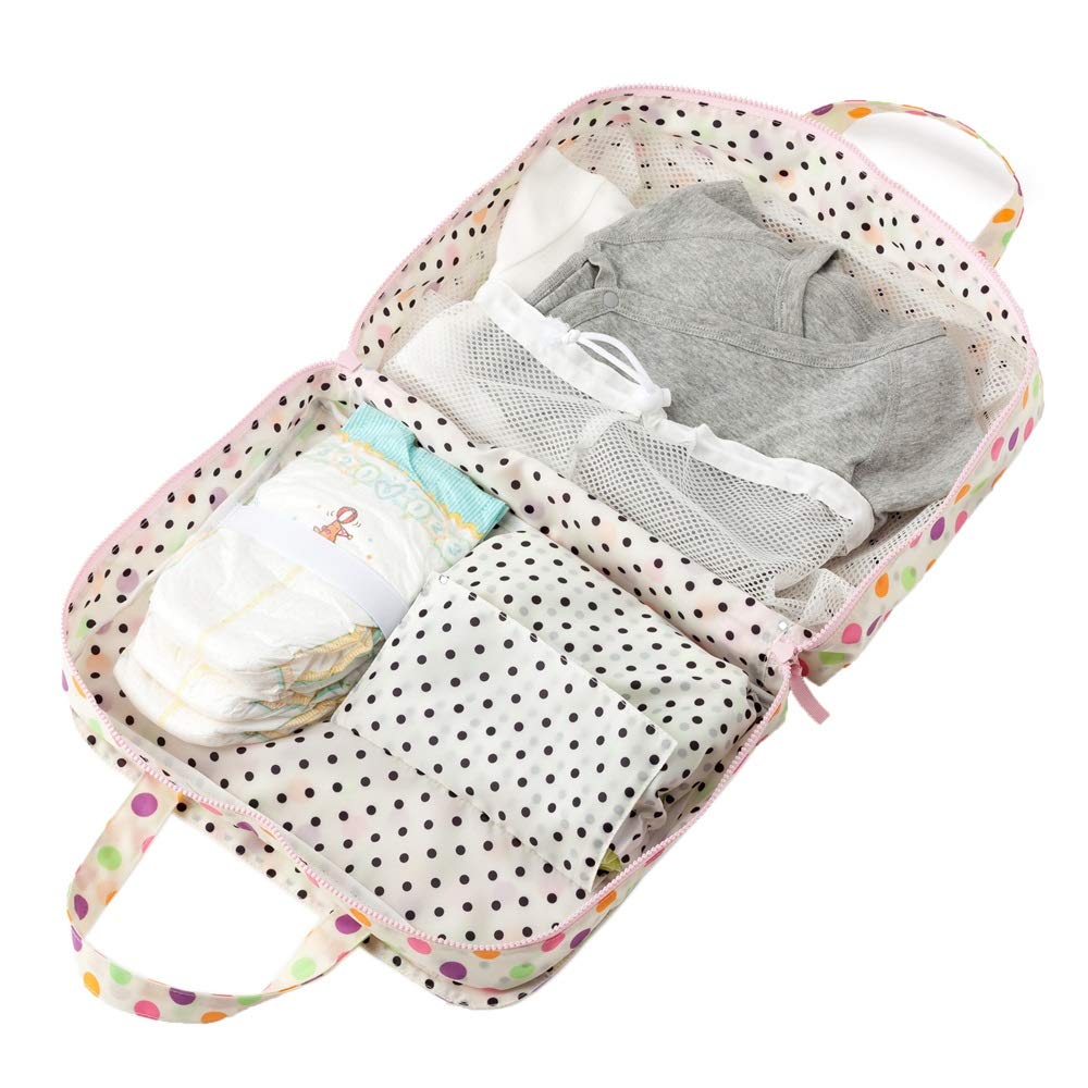 COLORFUL CANDY STYLE Diaper Pouch for Diaper Changes and Made In Colorful and Cute Large Dot Design B1501200 (Square) Outings, Japan, (Off-White)