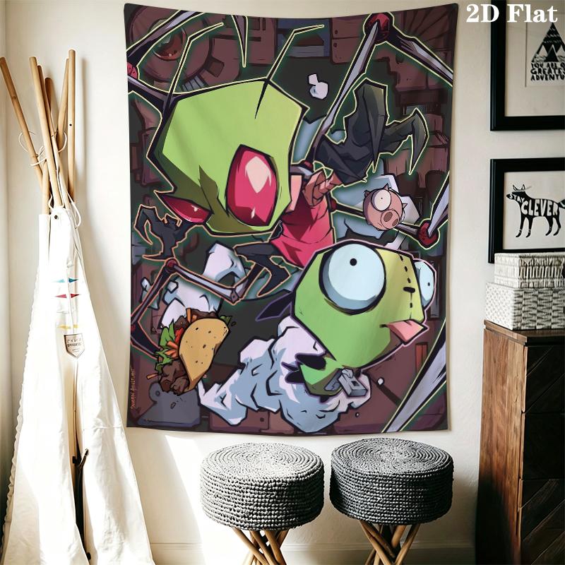 Invader Zim Wandteppich Ästhetischer Wandbehang Bedruckter Stoffdecke Dekorative Wandteppiche für Schlafzimmer Wohnzimmer Heimdekoration