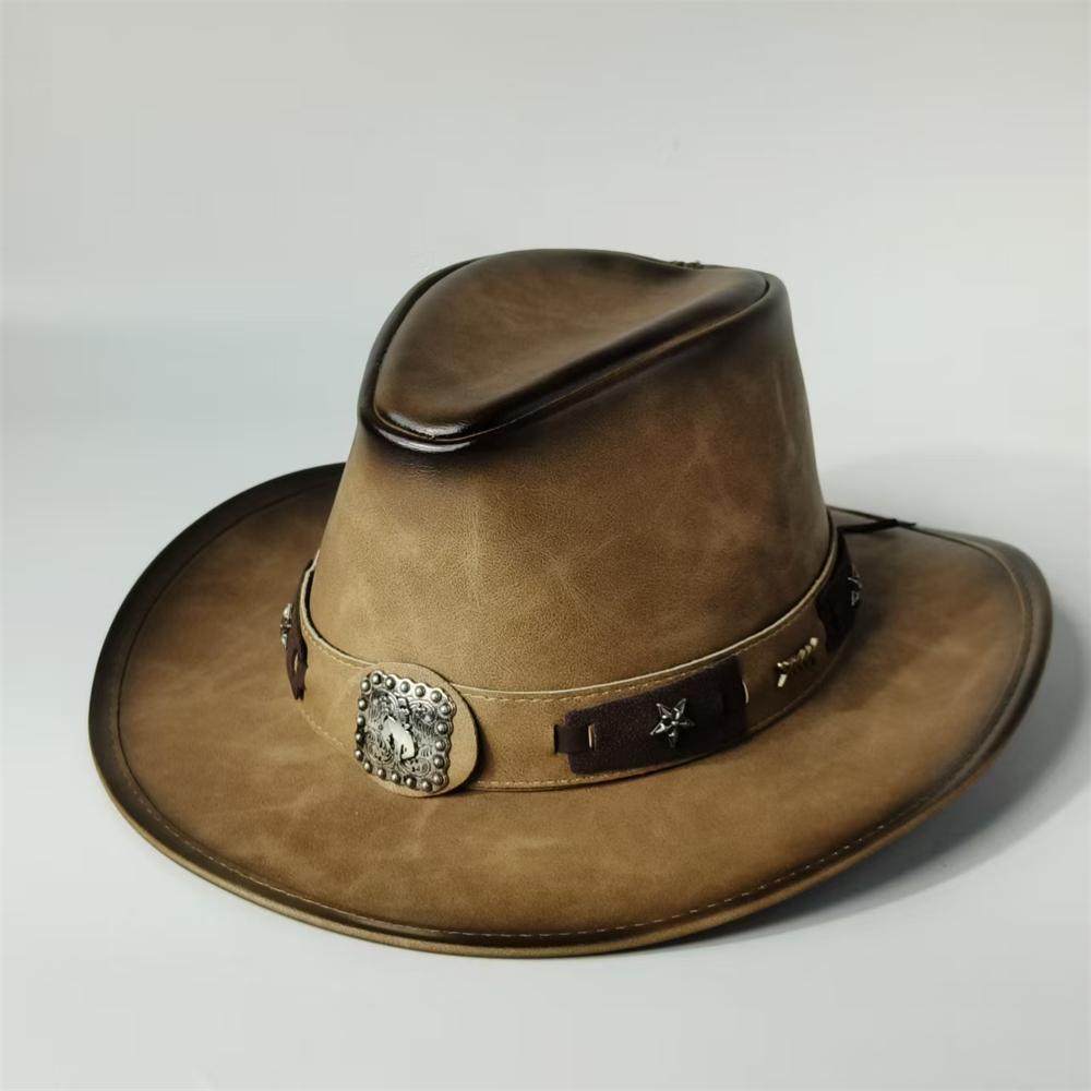 Cappelli da Cowboy Occidentali per uomo Cappello da Cowboy Etnico in Ecopelle Bordo regolabile Cappelli da Donna Cappellini antivento vintage sombrero Taglia Grande