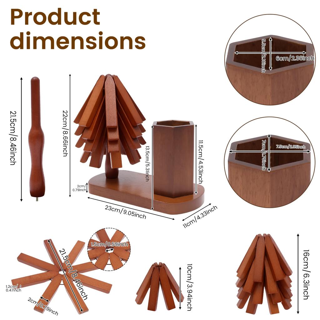 Tree Trivet Set Wooden Foldable Kitchen Trivet with Utensil Holder Heat Resistant Desktop Protective Pad for Hot Dishes Pot Bowl