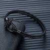 MKENDN Black Stainless Steel Shackle Bracelet Double Layer Blue Leather Handmade Nautical Jewelry for Men Women