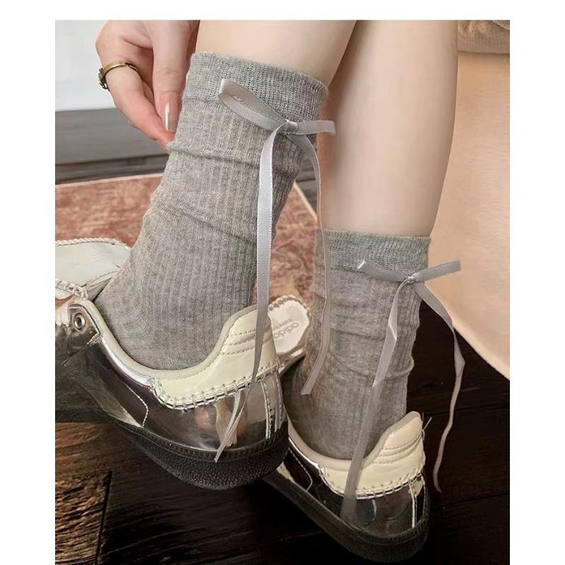 Autumn Ribbon Bow Socks, Women's Ballet-style Calf Socks, Sweet Pile Socks, College Style Thigh-high Socks