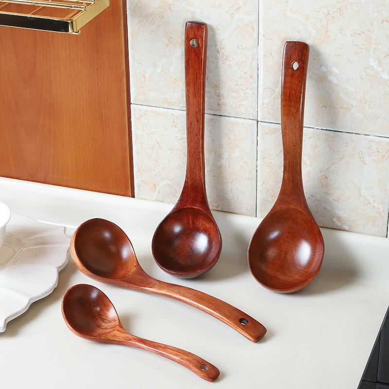 1Pieces Wooden Spoon Soup Ladle Kitchen Utensils Tableware Cooking Catering Supplies Non Stick Pot Outdoor Tableware