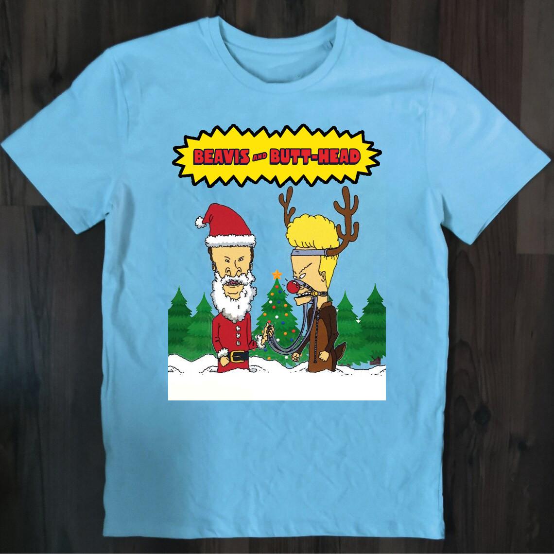 Beavis And Butt-Head Santa Merry Christmas Light Blue S to 5XL T-shirt TU382 XXL