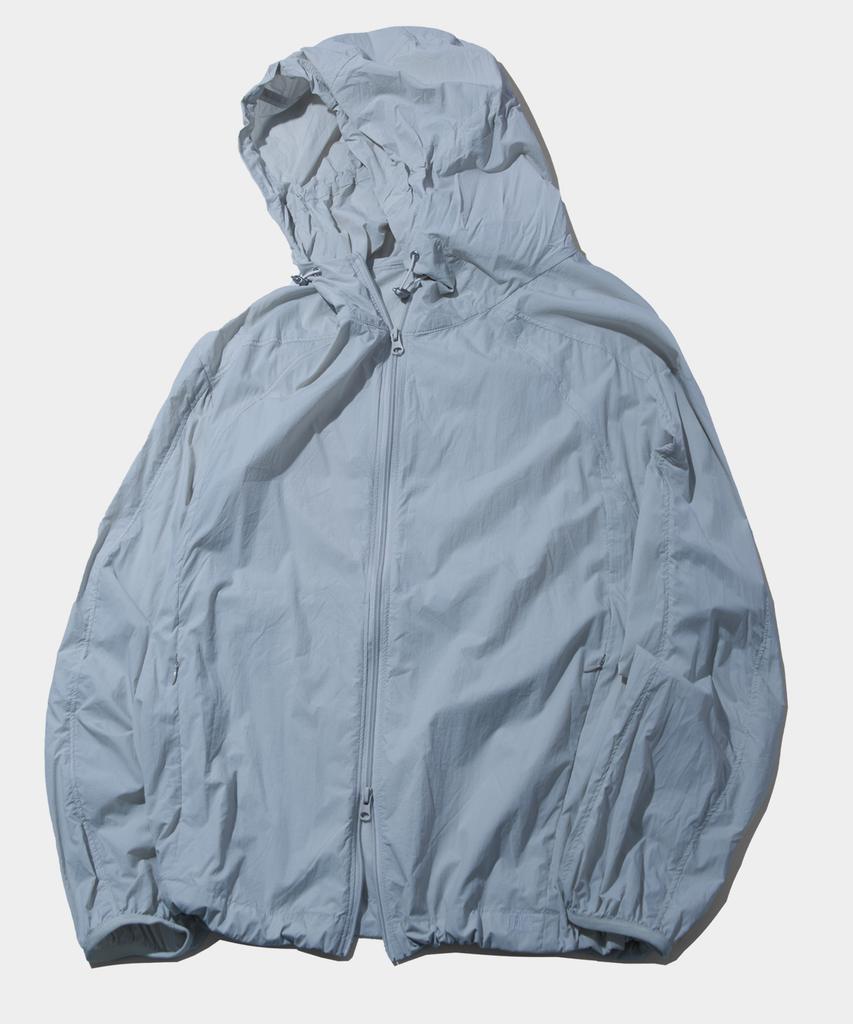 Placestudioman Hooded String Two-Way Zip-Up Nylon Windbreaker [Beige]