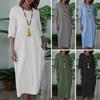 O-neck Half Sleeve Women Dress High Waist Pocket Thin Pleated Loose Hem Solid A-line Midi Dress Streetwear