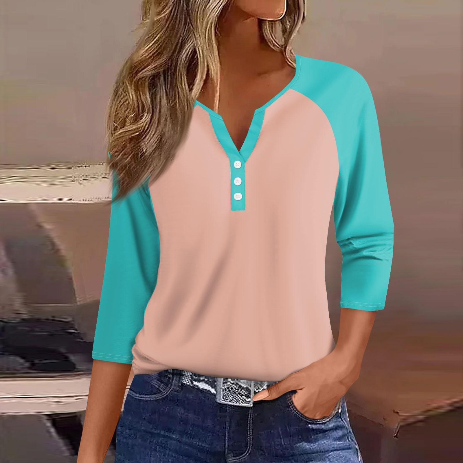 

Жен. Футболка Футболка с принтом Пуговицы Рукав 3/4 Рукав реглан Повседневные Выходные Мода Классический V-образный вырез Обычный Топ L розовый