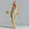 European and American Fashion Gold Gorgeous Sequined Neckline Half Zipper Wide Leg Party Suit Women's 2-piece Set