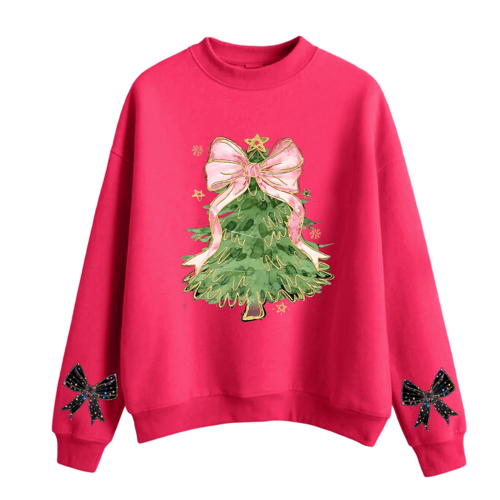 

Женский модный повседневный свитшот с круглым вырезом и длинными рукавами с рождественским принтом M красный