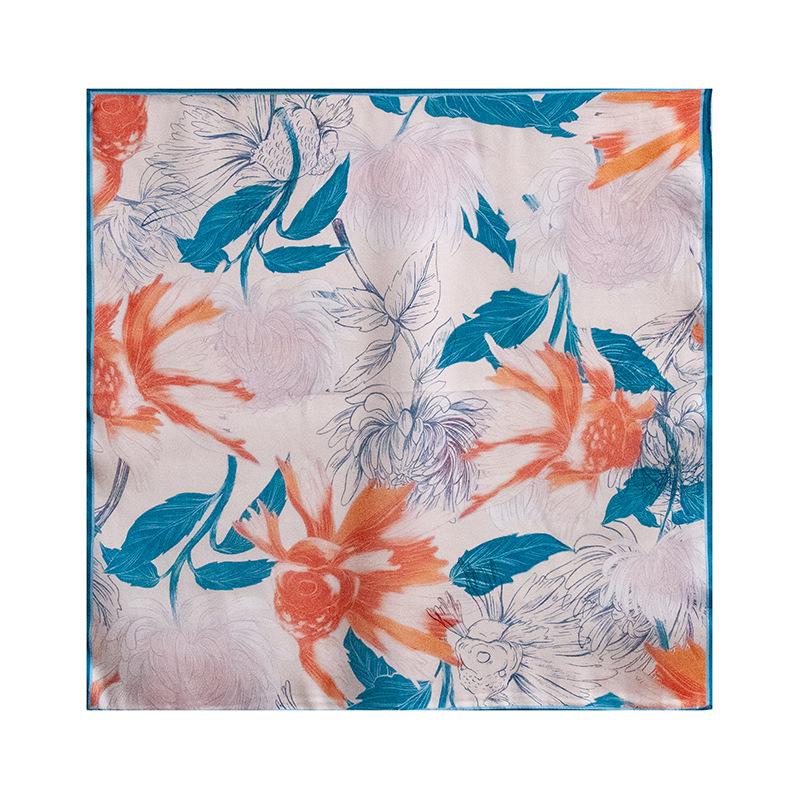 

Spring and summer new travel sunscreen versatile 100% silk small square scarf floral printing neck small square scarf