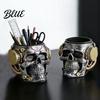 Skull Shaped Desk Accessory Pen Holder, Spooky Resin Makeup Brush Holder Multi-functional Desktop Organizer for Home Office, Halloween Decor