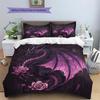 Fialový drak Vzor Povlečení Přikrývka Sada Povlak na přikrývku Povlak na polštář Domácí dekorace Dárek (1 * povlak na peřinu + 2 * povlak na polštář, bez jádra)